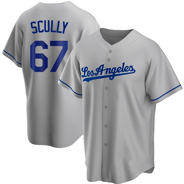 Men's Los Angeles Dodgers #67 Vin Scully Grey Cool Base Stitched Baseball Jersey